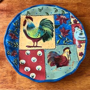 Rooster and Hen Patchwork Plate by Susan Winget Certified International